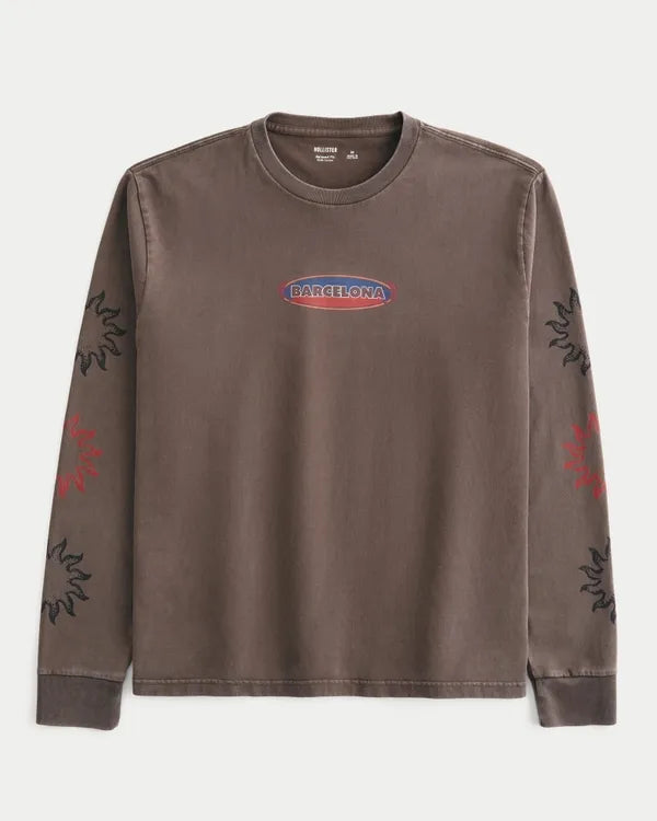 Relaxed Long-Sleeve Barcelona Graphic Tee