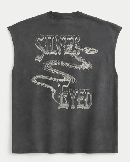 Boxy Heavyweight Silver Eyed Graphic Cutoff Tank
