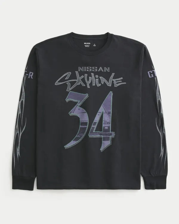 Relaxed Long-Sleeve Nissan Skyline Graphic Tee