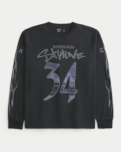 Relaxed Long-Sleeve Nissan Skyline Graphic Tee