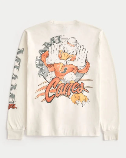 Relaxed Long-Sleeve University of Miami Hurricanes Graphic Tee