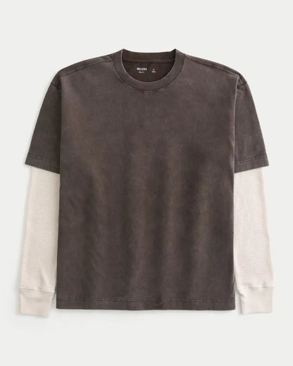 Boxy Layered Waffle 2-in-1 Crew T-Shirt
