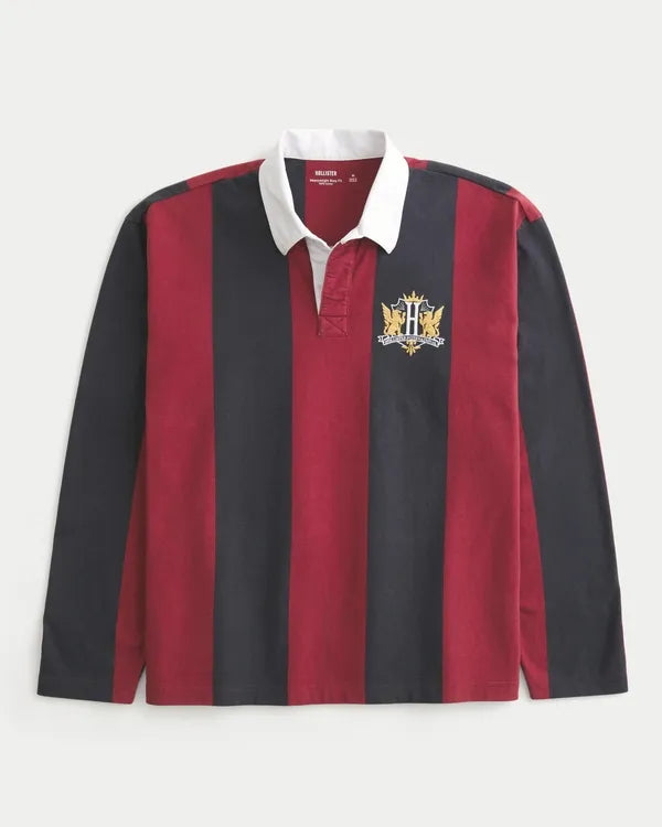 Boxy Long-Sleeve Logo Graphic Rugby Polo