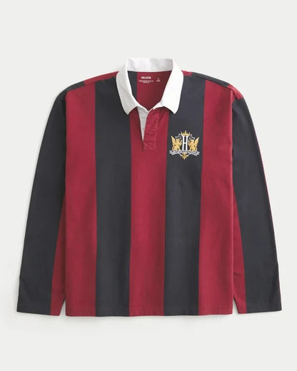 Boxy Long-Sleeve Logo Graphic Rugby Polo