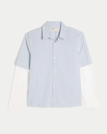 Boxy Layered 2-in-1 Button-Through Shirt