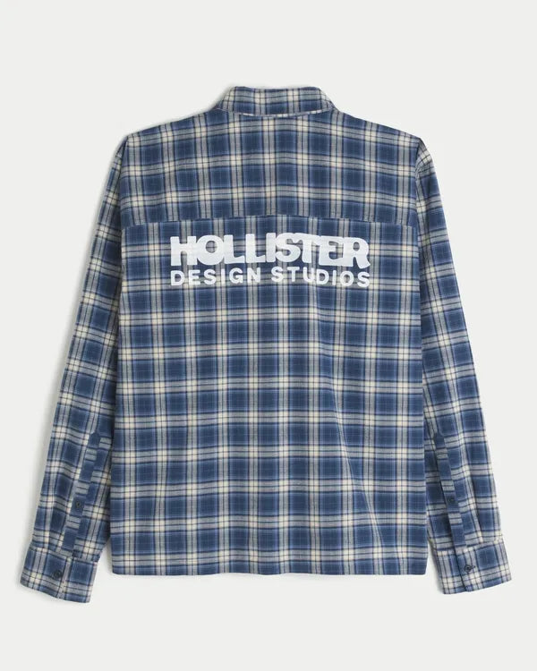 Boxy Poplin Button Front Logo Graphic Shirt