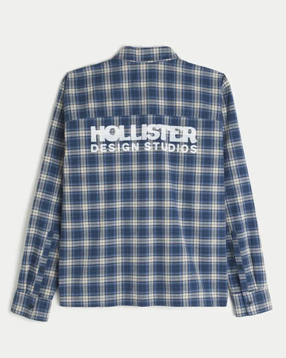 Boxy Poplin Button Front Logo Graphic Shirt