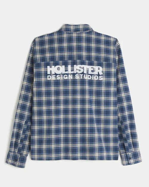 Boxy Poplin Button Front Logo Graphic Shirt
