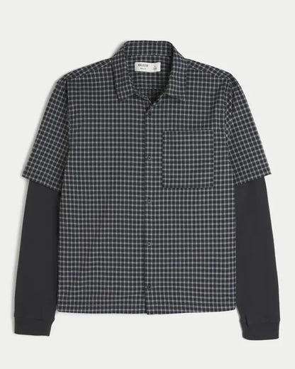 Boxy Button-Through Layered 2-in-1 Shirt