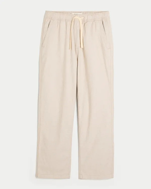 Relaxed Straight Linen-Blend Pull-On Pants