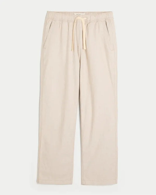 Relaxed Straight Linen-Blend Pull-On Pants