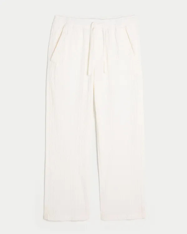 Relaxed Straight Seersucker Pull-On Pants