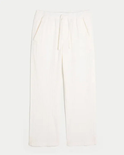 Relaxed Straight Seersucker Pull-On Pants