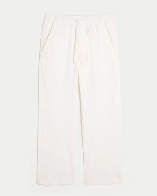 Relaxed Straight Seersucker Pull-On Pants