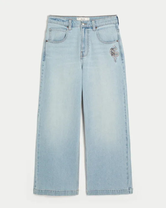 Snake Embroidery Super Baggy Jeans