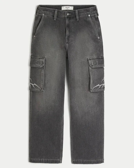 Embroidered Baggy Cargo Jeans