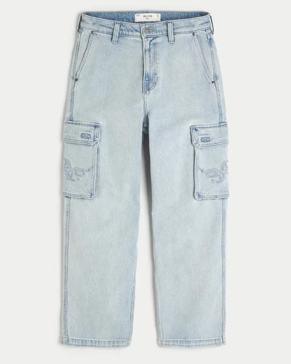 Embroidered Baggy Cargo Jeans