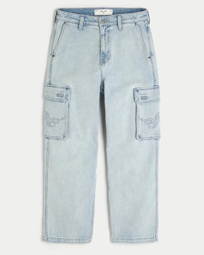Embroidered Baggy Cargo Jeans