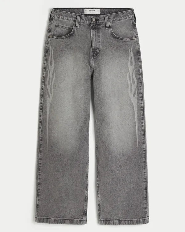 Flame Graphic Super Baggy Jeans