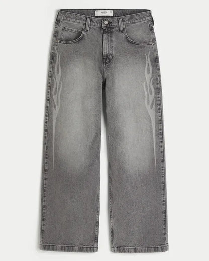 Flame Graphic Super Baggy Jeans
