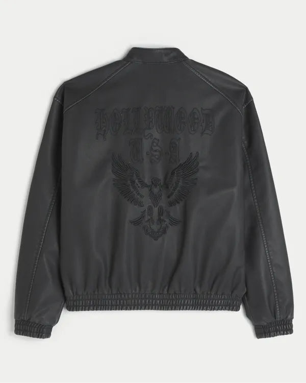 Faux Leather Hollywood Graphic Jacket