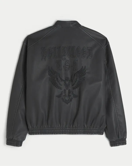 Faux Leather Hollywood Graphic Jacket
