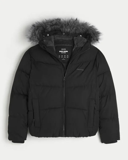 Hollister Feel Good Faux Fur Trim Puffer Jacket