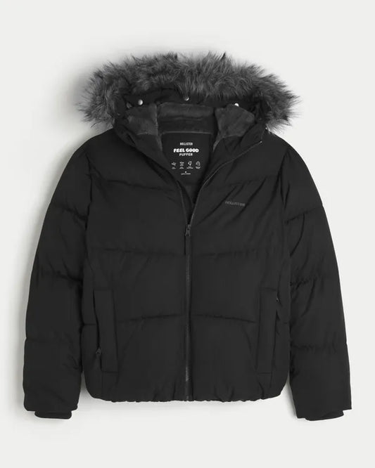 Hollister Feel Good Faux Fur Trim Puffer Jacket