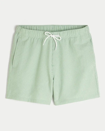Mid-Thigh Seersucker Swim Trunks