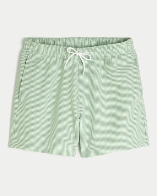 Mid-Thigh Seersucker Swim Trunks