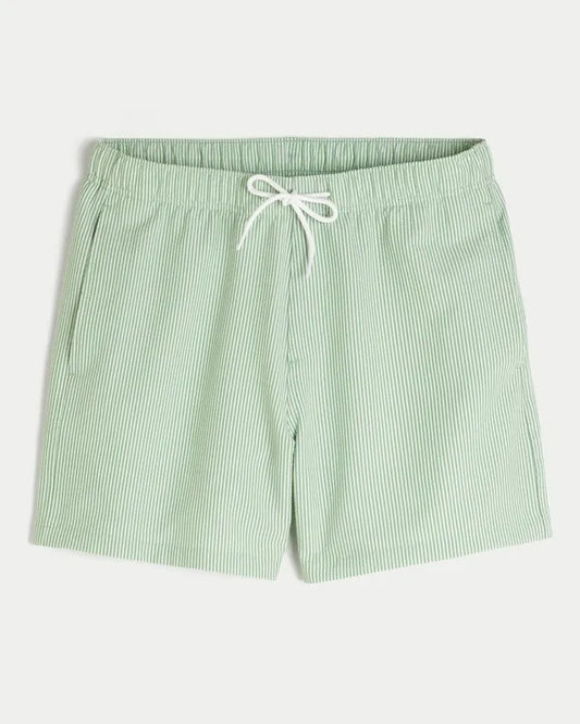 Mid-Thigh Seersucker Swim Trunks