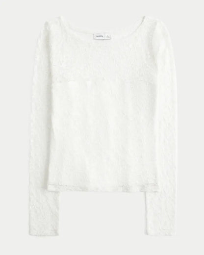 All-Over Lace Slash-Neck Top