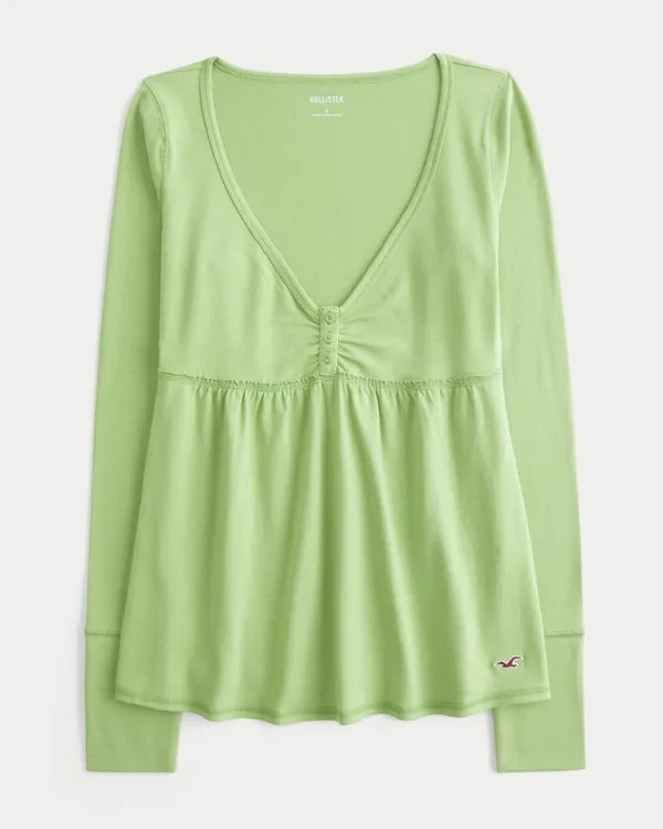 Long-Sleeve Henley Babydoll Top