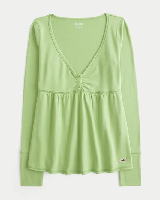 Long-Sleeve Henley Babydoll Top