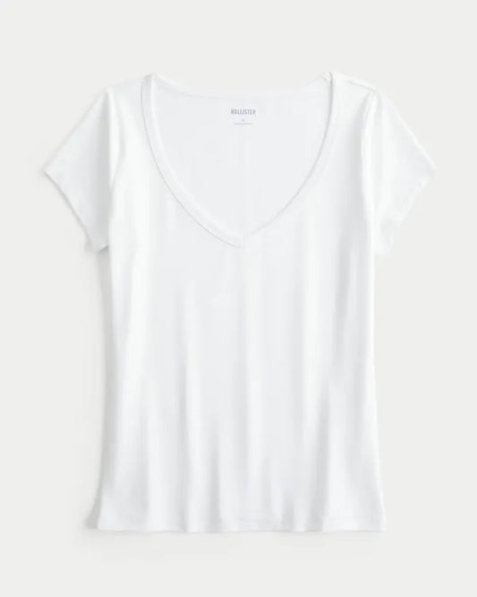 Smooth Seamless Fabric V-Neck T-Shirt