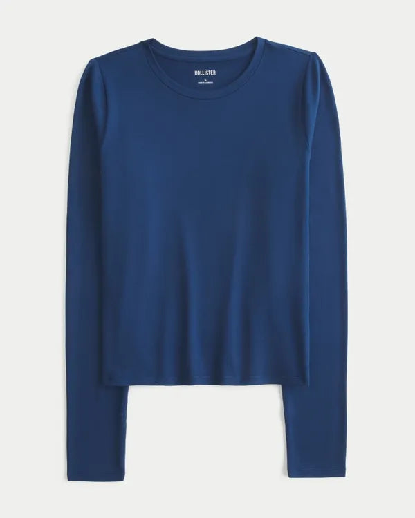 Long-Sleeve Smooth Seamless Fabric Crew Baby Tee