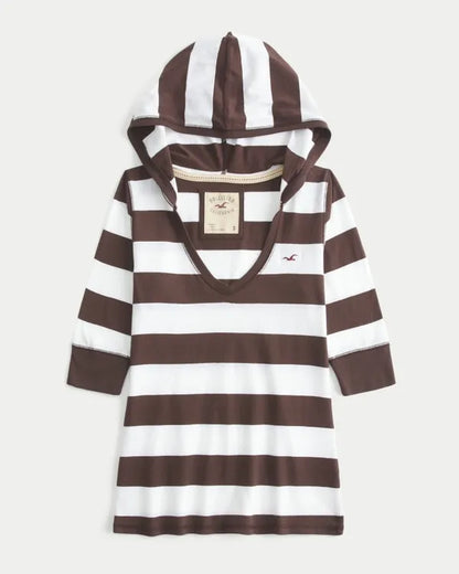 Half-Sleeve Hooded V-Neck T-Shirt