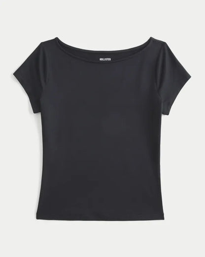 Soft Seamless Fabric Slash-Neck Top