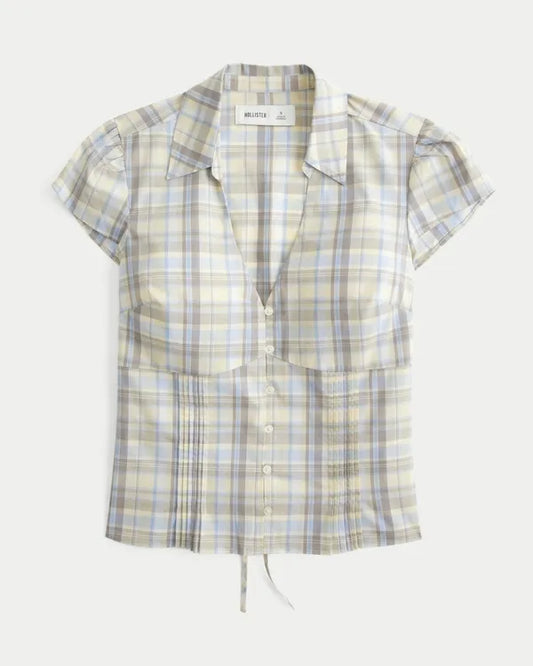 Short-Sleeve Pintuck Button-Through Shirt