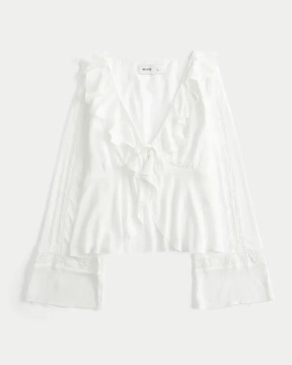 Easy Long-Sleeve Ruffle Babydoll Top