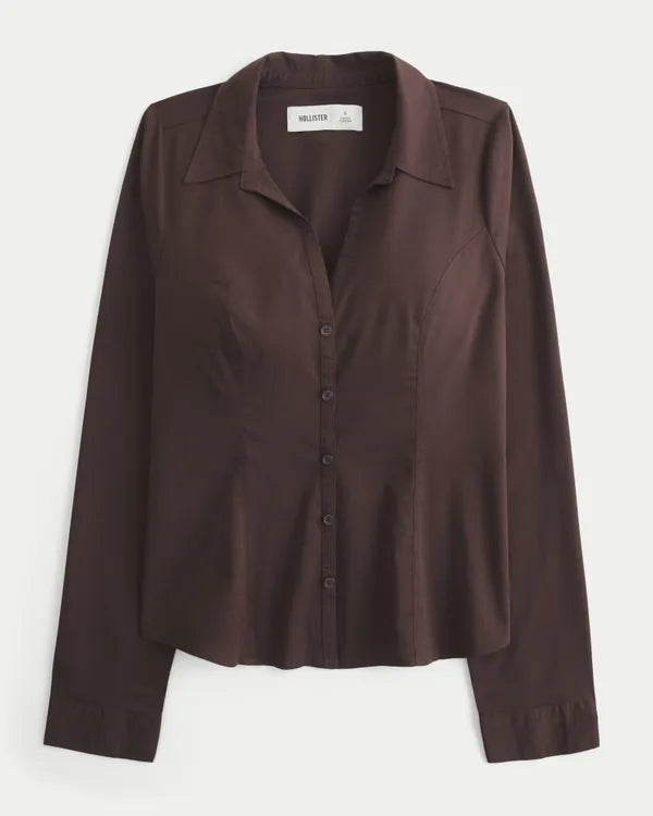 Hollister Ciara Stretch Poplin Button Front Shirt