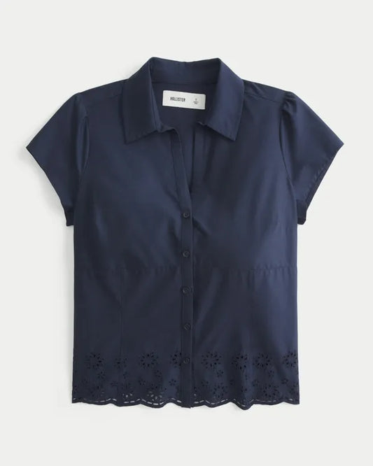 Hollister Ciara Short-Sleeve Embroidered Hem Shirt