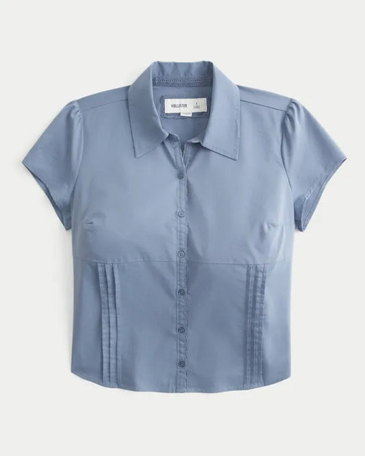 Hollister Ciara Curvy Short-Sleeve Pleated Shirt