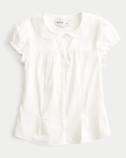 Curvy Short-Sleeve Statement Collar Shirt