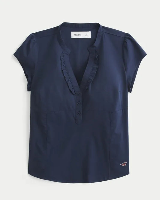Short-Sleeve Ruffle Henley Shirt