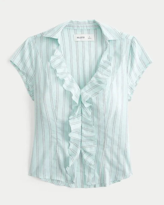 Short-Sleeve Flyaway Ruffle Shirt