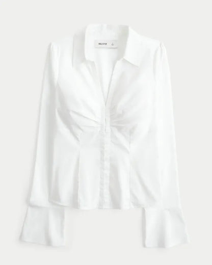 Hollister Ciara Long-Sleeve Poplin Hook and Eye Shirt