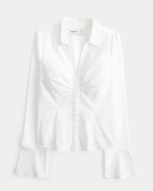 Hollister Ciara Long-Sleeve Poplin Hook and Eye Shirt