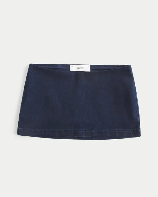 Ultra Low-Rise Pull-On Denim Mini Skort