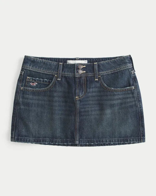 Low-Rise Dark Wash Denim Mini Skort